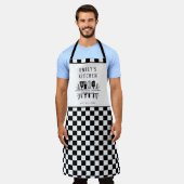 Custom Text, Black and White Checker Plaid Kitchen Schürze (Getragen)