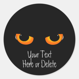 Custom Text Black Kitty Cat Golden Eyes Halloween Runder Aufkleber