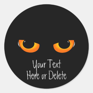 Custom Text Black Kitty Cat Golden Eyes Halloween Runder Aufkleber