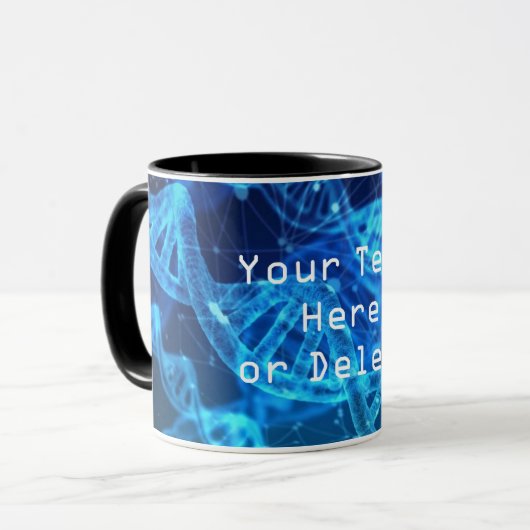 Custom Text Blue Double Helix DNA Strand Science Tasse (Vorderseite Links)