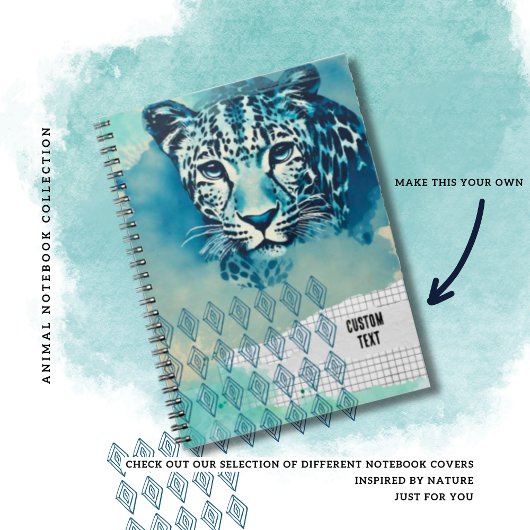 CUSTOM TEXT - Blue Leopard Notebook Journal Notizblock