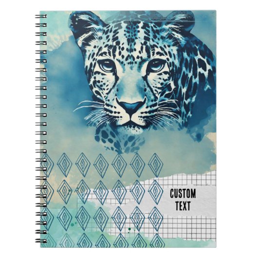CUSTOM TEXT - Blue Leopard Notebook Journal Notizblock (Vorderseite)