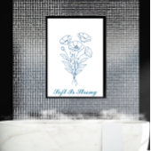 Custom Text Blue Poppy Botanical Line Art Poster