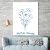 Custom Text Blue Poppy Botanical Line Art Poster