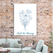 Custom Text Blue Poppy Botanical Line Art Poster