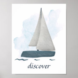 Custom Text Blue White Sailboat Nautical Ocean Pos Poster