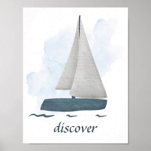 Custom Text Blue White Sailboat Nautical Ocean Pos Poster (Vorne)