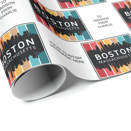 Custom Text Boston Massachusetts Geschenkpapier (Rolleneckpunkt)
