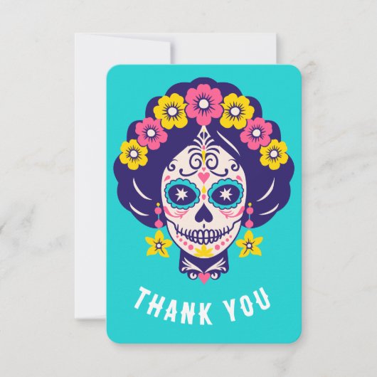 Custom Text Bright Floral Sugar Skull Girl Dankeskarte (Vorderseite)