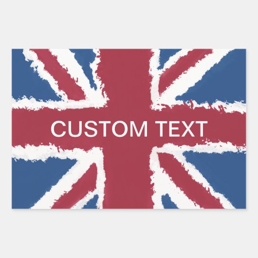 Custom Text British Union Jack Flag Art Heva Weva Geschenkpapier Set (Vorderseite)