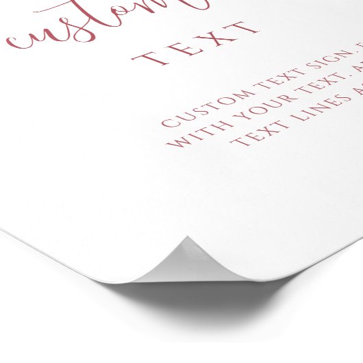 Custom Text Burgundy Script Monogram Wedding Sign Poster (Ecke)
