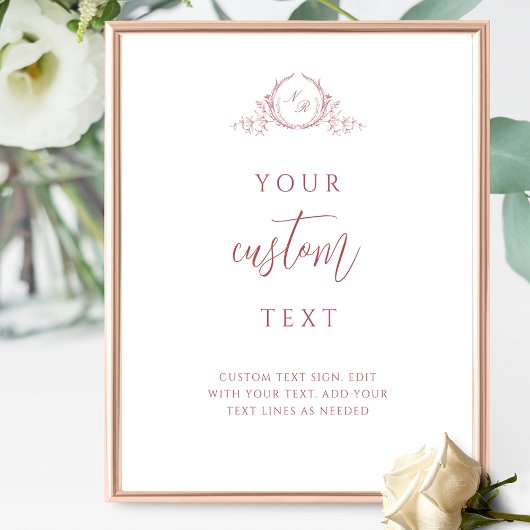 Custom Text Burgundy Script Monogram Wedding Sign Poster
