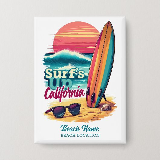 Custom Text California Surfing Button (Vorderseite)