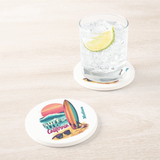 Custom Text California Surfing Getränkeuntersetzer (Seite)