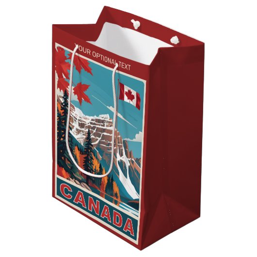 Custom Text Canada Travel Poster Mittlere Geschenktüte (Vorderseite Schrägansicht)
