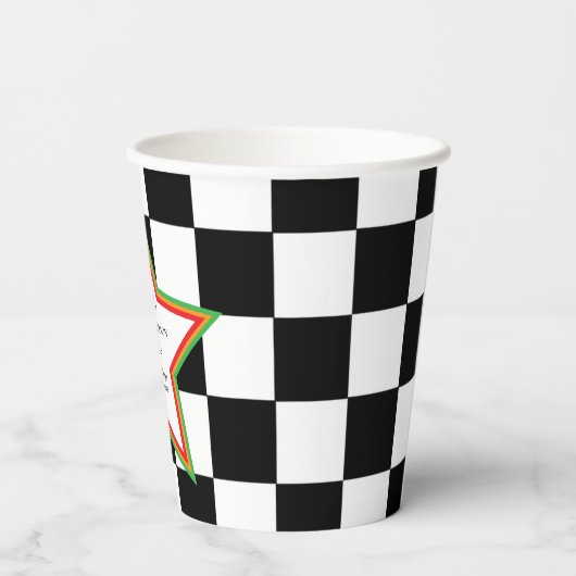 Custom Text, Checkered Graduation Party Paper Cups Pappbecher (Rückseite)