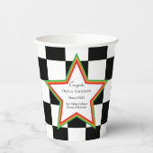 Custom Text, Checkered Graduation Party Paper Cups Pappbecher (Links)