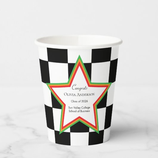 Custom Text, Checkered Graduation Party Paper Cups Pappbecher (Links)