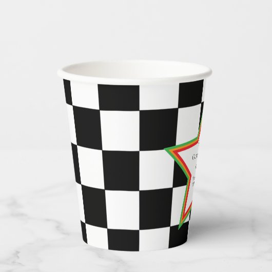 Custom Text, Checkered Graduation Party Paper Cups Pappbecher (Vorderseite)
