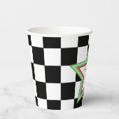 Custom Text, Checkered Happy Retirement Paper Cups Pappbecher (Vorderseite)