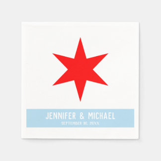 Custom Text Chicago Flag Red 6-Punkte Star | Blau Serviette