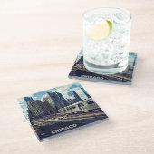 Custom Text Chicago USA Glasuntersetzer (Schrägansicht)