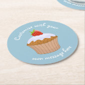 Custom Text Cute Strawberry Bun Blue Runder Pappuntersetzer (Angewinkelt)