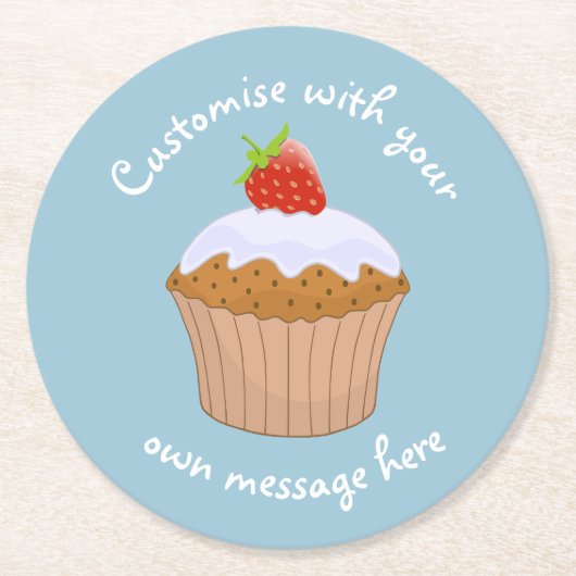 Custom Text Cute Strawberry Bun Blue Runder Pappuntersetzer (Vorderseite)