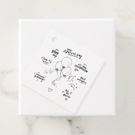 Custom Text Doodle Modern Balloon Happy Birthday Geschenkanhänger (Beispiel)