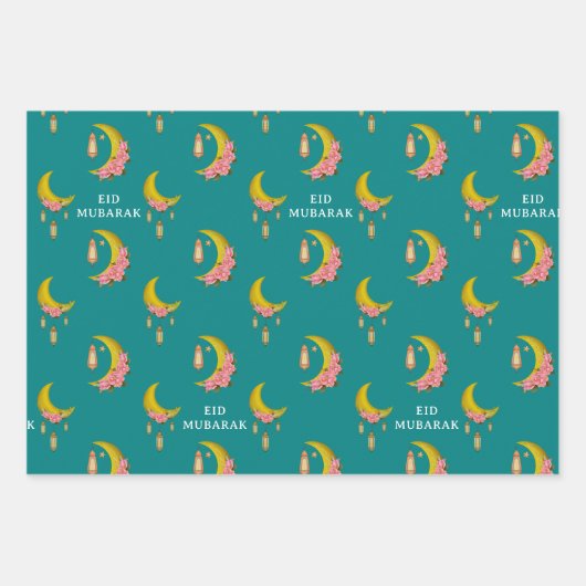 Custom Text Eid al-Fitr Mubarak Geschenkpapier Set (Vorderseite)
