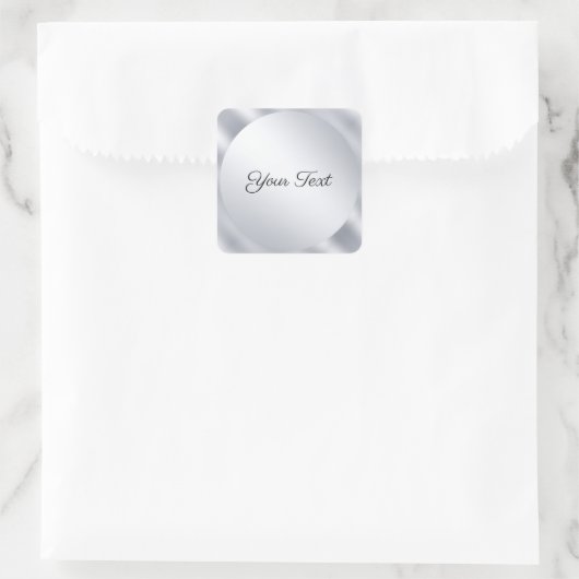 Custom Text Elegant Silver Metallic Look Template Quadratischer Aufkleber (Tasche)
