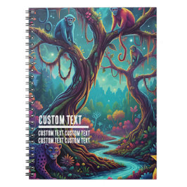 Custom Text Enchanted Forest Monkeys Colorful Notizblock
