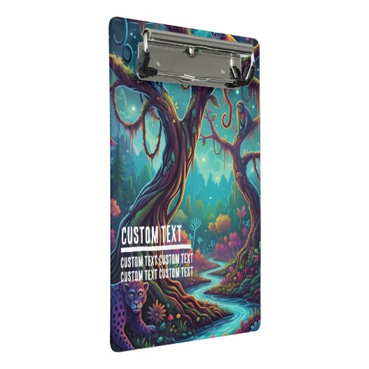 Custom Text Enchanted Forest Mystical Blue River Mini Klemmbrett (Schrägansicht)