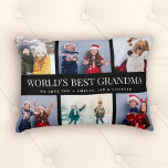 Custom Text Foto Collage World BEST GRANDMA Dekokissen<br><div class="desc">Moderner Familiensatz,  dieses maßgeschneiderte Foto Collage Design macht eine schöne Anzeige für Ihre Lieblingsfotos von Kindern,  Enkeln,  Hochzeiten oder anderen besonderen Anlässen. Großeltern ein tolles Geschenk! 2 Zeilen mit vollständig anpassbarem Text.</div>