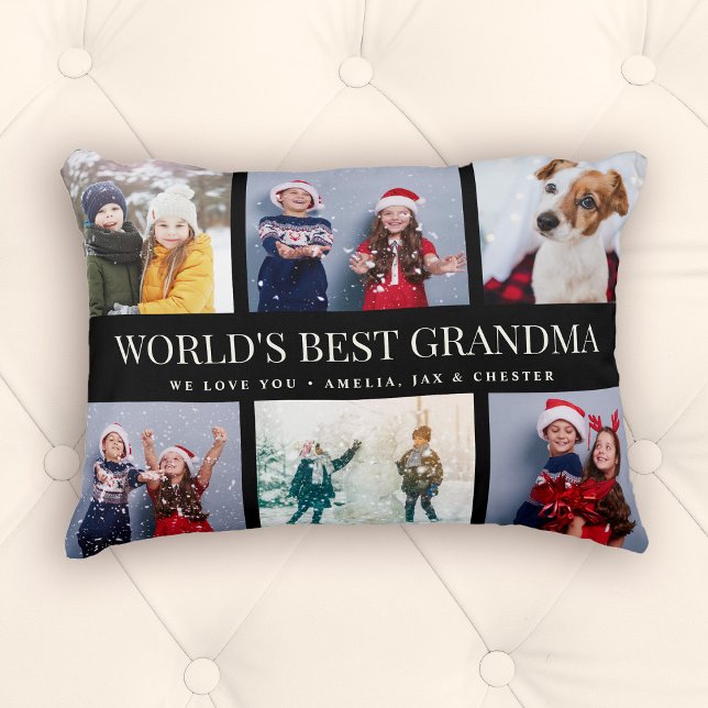 Custom Text Foto Collage World BEST GRANDMA Dekokissen (Celebrate grandma! Our custom photo collage pillow -a heartwarming gift for the World's Best Grandma)
