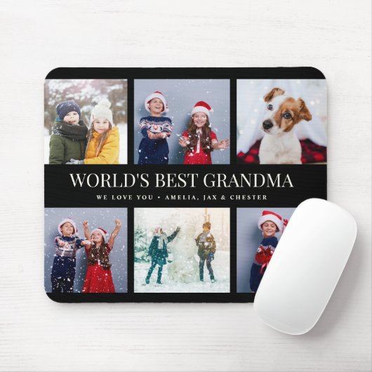 Custom Text Foto Collage World's BEST GRANDMA Mousepad (Mit Mouse)