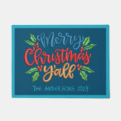 Custom Text Frohe Weihnachten Y'ALL BLAUE RED GREE Fußmatte (Vorderseite)