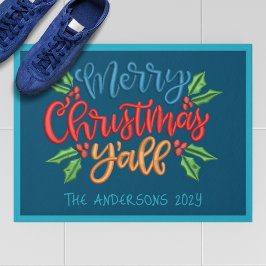 Custom Text Frohe Weihnachten Y'ALL BLAUE RED GREE Fußmatte