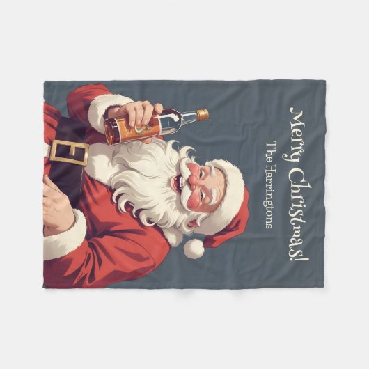 Custom Text Funny Betrunken Santa Fleecedecke (Vorderseite (Horizontal))
