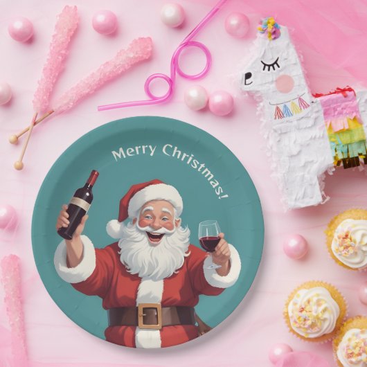 Custom Text Funny Betrunken Santa Pappteller (Party)