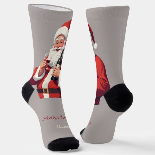 Custom Text Funny Betrunken Santa Socken (Gewinkelt)
