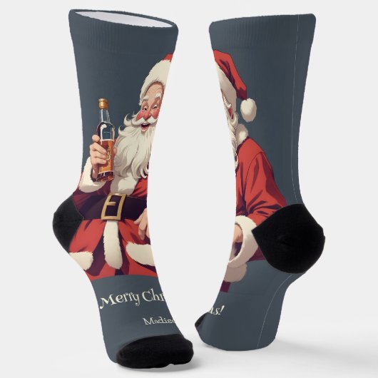 Custom Text Funny Betrunken Santa Socken (Gewinkelt)