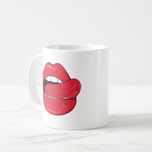 Custom Text Funny Red Lips Cartoon Mouth Kaffeetasse (Vorderseite Links)