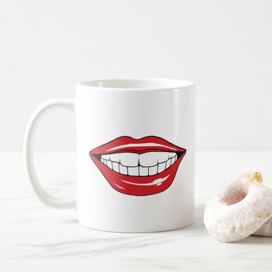 Custom Text Funny Red Lips Cartoon Mouth Kaffeetasse (Mit Donut)