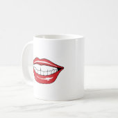 Custom Text Funny Red Lips Cartoon Mouth Kaffeetasse (Vorderseite Links)