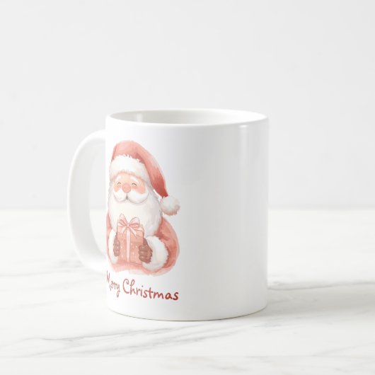 Custom Text Funny Santa Claus With Gift Kaffeetasse (Vorderseite Links)
