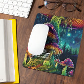 Custom Text Glowing Psychedelic Mushroom Enchanted Mousepad
