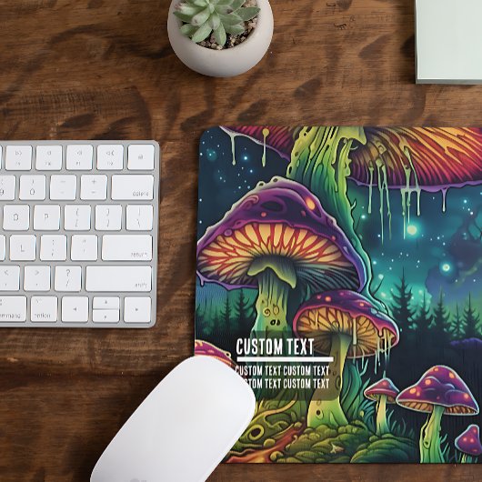 Custom Text Glowing Psychedelic Mushroom Enchanted Mousepad