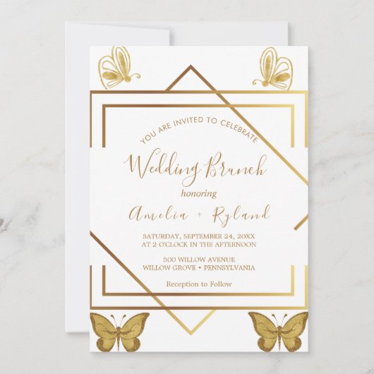 Custom Text Gold Butterfly Hochzeitsbrot Einladung (Vorderseite)