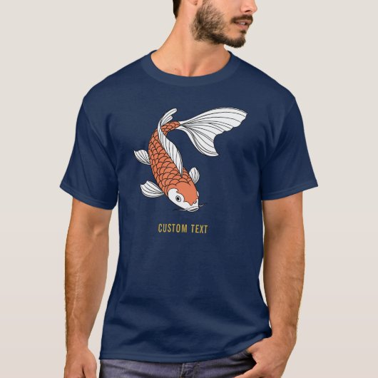 Custom Text & Gold Fish Mark Navy Blue Mens T-Shirt (Vorderseite)